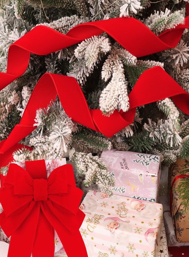 JOFONY Red Velvet Wired Ribbon,2.5 Inch Wide X 20 Yards Long Wire Edge Trim Christmas Tree Ribbons for Xmas Trees Decoration Gifts Wreaths Home Decor - Image 3
